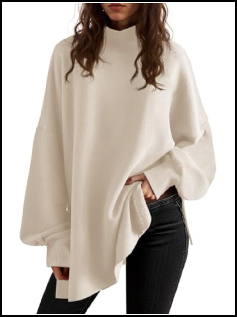 Women's Chunky Knit Batwing Sleeve Turtleneck Sweater Tunic